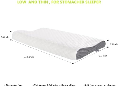 SUQ I OME Slim Sleeper Memory Foam Pillow, 23.6x13.7x2.4/1.9inch - Image 2