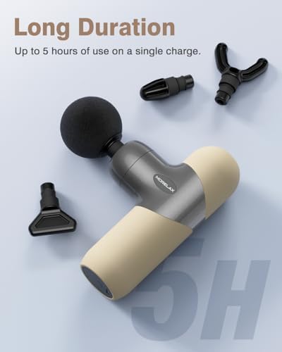 Morelax Mini Massage Gun Deep Tissue, Portable Percussion Muscle Massager for Whole Body Pain Relief, Electric Handheld Sport Massager with 6 Massage Heads 4 Speed, Best Gift (Silver Beige) - Image 5