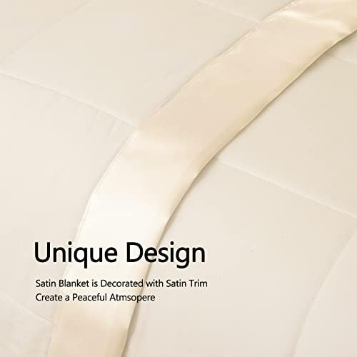 COMFLIVE Twin Down Alternative Blanket - Lightweight Satin Trim, Beige - Image 5