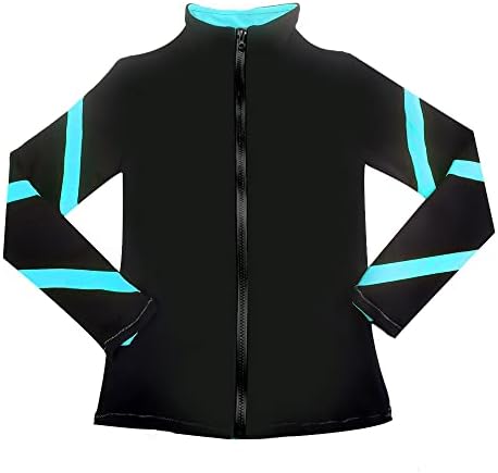 LIUHUO Girls Ice Skating Jackets Women Stripes Training Practice Figure Skating Tops Costs Fleece by LIUHUO
