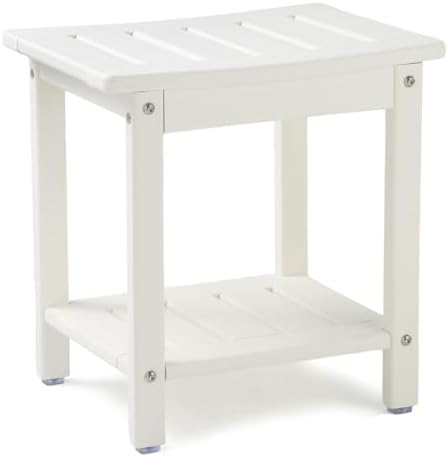 Apolimi Shower Chair, HDPE Shower Bench for Inside Shower to Sit On It, Shower Stool with Storage Shelf 2-Tier Spa Stool for Elderly,Water Resistant & Non-Slip Design Shower Seat Bench(White S Size) by Apolimi