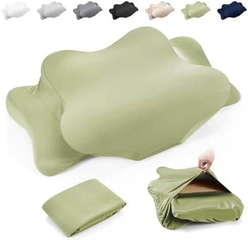 Hahafelt Cooling Cervical Pillowcase Cover with Envelope Closure (Only Pillow Case) Ergonomic Neck Pillowcase Smooth Soft Cool Pillow Cover for Side Back Stomach Sleepers (Sage Green,Queen Size) by Hahafelt