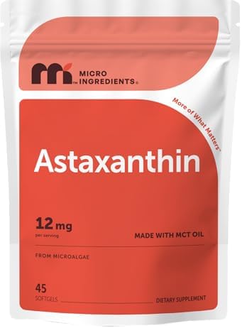 Micro Ingredients Astaxanthin 12mg Per Serving with MCT Oil, 45 Softgels by MicroIngredients