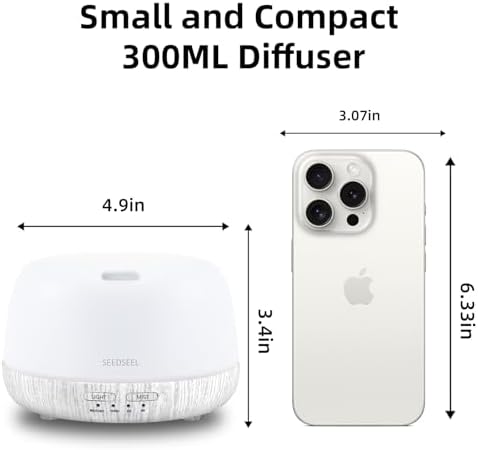 SEEDSEEL 300ML Essential Oil Diffuser with Remote Control, Aromatherapy Diffuser with 7-Color Changing LED Light for Bedroom, Home - Image 2