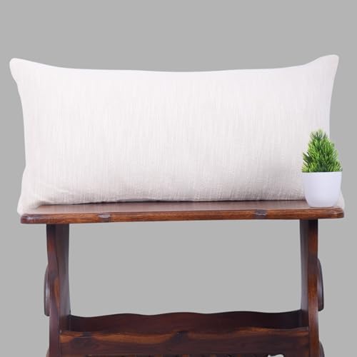 Trade Star Decorative Cotton Throw Pillow Cover 12x24 Pillow Cover Oblong Pillow Cases Solid Handloomed Pillow Covers Authentic Indian Ethnic Shams for Bed Decor (Ivory Solid) - Image 3