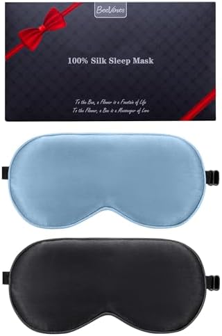 BeeVines 100% Silk Sleep Mask, Blackout Eye Cover(Black & Pastel Blue) by BeeVines