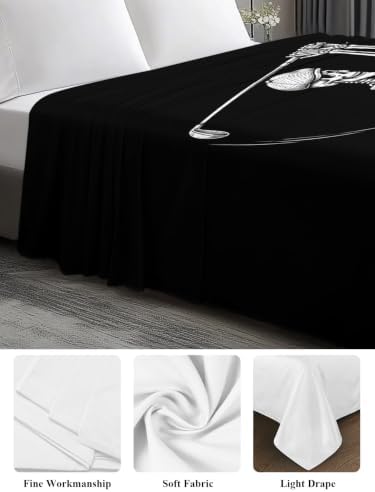 Halloween California King Flat Sheet Skeleton Golfer Flat Sheets Only Soft Bedding Top Sheets Hotel Quality Golf Ball Funny Skull Bones Cal King Bed Sheet for All Season Bedroom Dorm Halloween Decor - Image 3