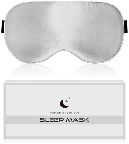 Silk Sleep Mask for Women Natural Mulberry - Soft Breathable Organic Natural Silk Fabric Blackout Sleep Mask with Adjustable Straps No Pressure Eye Mask for Travel Essentials Gifts (Light Gray) by BLSSNZSleepEyeMask