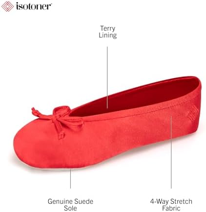 Isotoner Women's Satin Ballerina Slippers with Classic Ribbon Bow and Suede Sole - Image 2