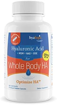 Hyalogic Hyaluronic Acid 120 mg Delayed Release Capsules | Combo Formula w/Glucosamine MSM | Support Healthy Joints, Eyes and Skin and Overall Body | Promote Healthy Skin | Non-GMO (30 Count) by Hyalogic