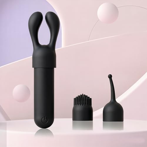 CHARMING 4-in-1 Handheld Massager, Mini Rechargeable Vibration Massager Wand for Body, Waterproof Personal Massager Tool for Muscle Relaxation (Black) by CHARMING