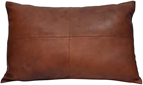 LL LEATHER LOVERS 100% Lambskin Leather Pillow Cover - Sofa Cushion Case - Decorative Throw Covers for Living Room & Bedroom, Dark Tan Pack of 1-14X22 Inch by LLLEATHERLOVERS
