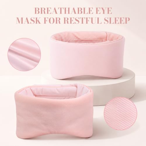 Sleep Mask for Women Men, Reversible Eye Mask Sleeping with Cozy & Cooling Sides, Adjustable Velcro Band, Blackout Face-Hugging Padded Eye Cover for Sleeping Travel Office, Pink - Image 6