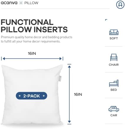 Acanva Premium Throw Pillow Inserts with Microfiber Filled, Lumbar Support Decorative Stuffer for Sofa Bed Couch & Chairs, 16x16, 2 Count, White - Image 4