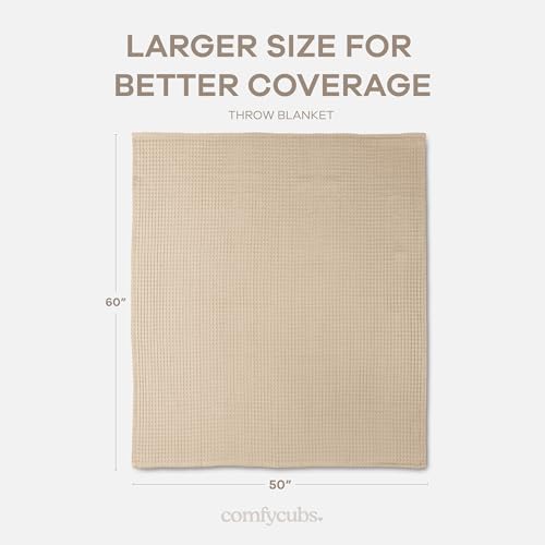 Comfy Cubs 100% Cotton Waffle Weave Throw Blanket Breathable Skin-Friendly Soft Lightweight Blankets - Perfect Warm Textured Blanket Layer - Size for Couch Bed & Sofa (Sand, 50" X 60") - Image 4