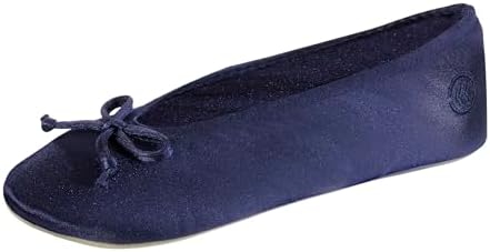 Isotoner Women's Satin Ballerina Slippers with Classic Ribbon Bow and Suede Sole by Isotoner
