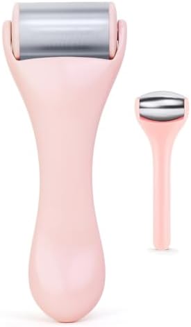 Ice Roller for Face and Eye 2 Pcs,Face Roller Skin Care for Puffiness,Migraine,Pain Relief,Eye Roller For Puffy Eyes Dark Circles,Stainless Steel Facial Roller (Pink) by MAANGE