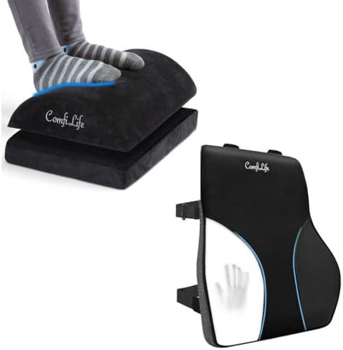ComfiLife Lumbar Pillow + Foot Rest Bundle – Lumbar Support Pillow for Office Chair – Foot Rest for Under Desk – Improves Posture Helps Back Pain Relief by ComfiLife