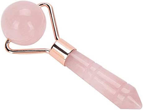Rose Quartz Facial Roller, Gua Sha Jade Roller, Face Massager, Anti-Aging Face Roller with Handle for Women, Pink Skin Roller, Natural Beauty Skin Care Tool to Reduce Wrinkles and Relax Face Muscles by Restokki