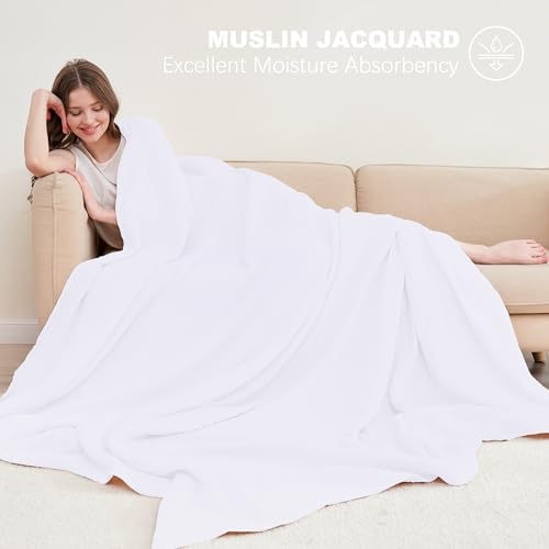 Cosy Family 6 Layer Muslin Bed Blanket - Breathable and Lightweight Gauze Boho Blanket for Spring, Soft 100% Cotton Muslin, White, 80x90 Inches - Image 2