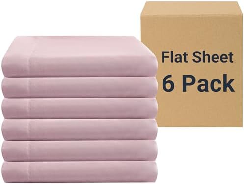 ZPECC Bulk Flat Sheets Only Full Size 6 Pack, Easy Sort Top Bed Sheet by Color-Coded Label, Soft Durable Brushed Microfiber Fabric Hotel Airb&bs Essentials for Hosts, 81"x96", Pink by ZPECC-ABrandThatHasBeenFocusedOnBeddingFor20Years
