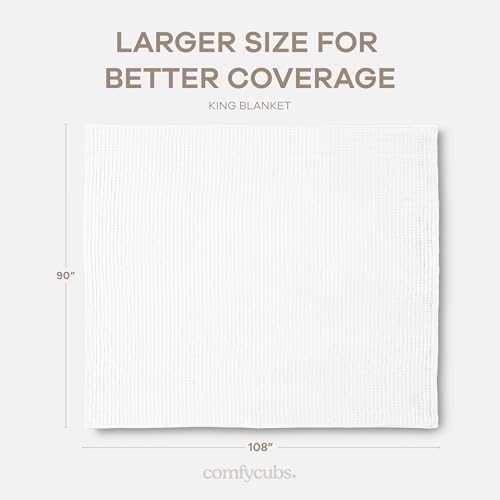 Comfy Cubs Waffle Blanket King, 108" x 90" - 100% Cotton Lightweight Breathable Bed Blanket - Soft Textured Thermal Weave for All Seasons – Decorative Cozy Layer for Couch, Sofa, or Bed - White - Image 4