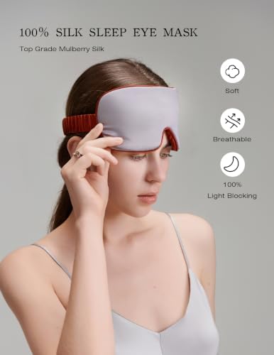 Luxurious 100% Mulberry Silk Sleep Eye Mask Blackout, Silver Grey - Image 2