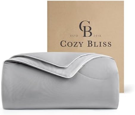 Cozy Bliss Cooling Comforter Twin Size, Reversible Lightweight Cooling Blankets for Hot Sleepers and Night Sweats, Q-Max>0.45 Soft Breathable Silky Smooth Summer Comforter, Cool Grey, 68"x90" by CozyBliss
