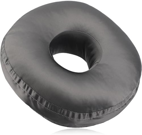 Washable Silky Satin Ear Piercing Pillow with Removable Pillowcase Smooth Cooling Donut Pillows Hole for Ear Pain Relief CNH Sleeping Pressure Sore Side Sleepers Ear Guard Protector, Dark Gray Cover by Heal+n+Hope