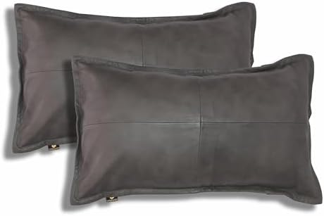 LL LEATHER LOVERS 100% Lambskin Leather Pillow Cover - Sofa Cushion Case, Decorative Throw Covers for Living Room & Bedroom, 18X26 Inch - Grey Antique Box Pack of 2 by LLLEATHERLOVERS