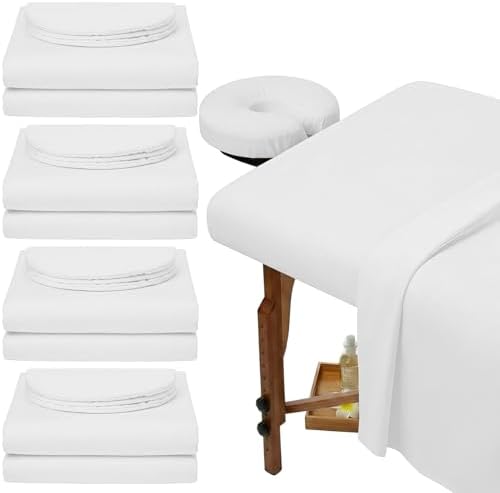 Oudain 4 Sets 3 Piece Soft Microfiber Massage Table Sheets Set Bulk Includes Massage Flat Sheet and Fitted Sheet and Face Rest Cover(White) by Oudain