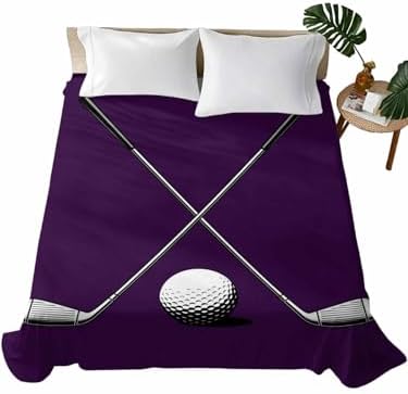 Twin Flat Sheet Golf Ball Club Flat Sheets Only Soft Breathable Microfiber Bedding Top Sheets Luxury Hotel Quality Game Sports Purple Twin Bed Sheet for All Season Bedroom Dorm Home Decor by LooPoP