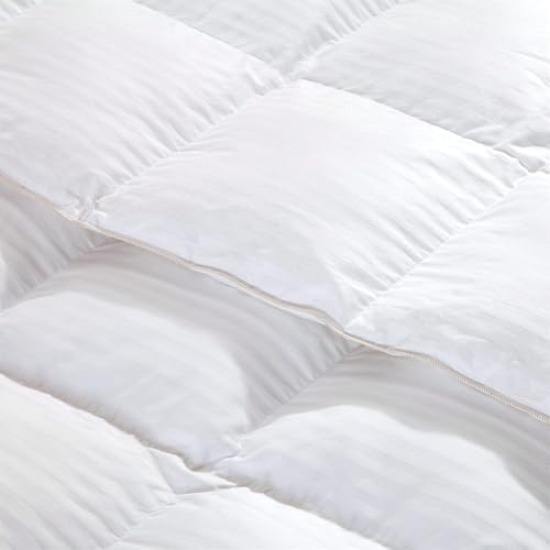 Luxurious All-Season Goose Down Comforter Duvet Insert, Exquisite Oversize Olympic Queen White Stripe Design, 98" X 98 ", 100% Cotton Down Proof Fabric, 75 oz. Fill Weight - Image 3