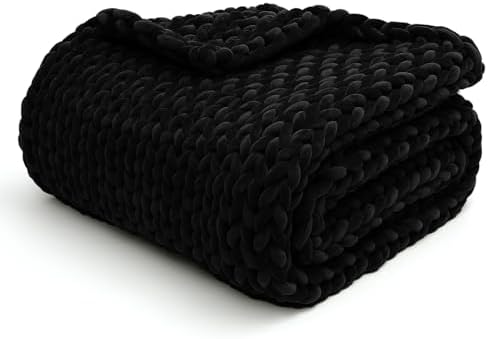 YnM Velvet Weighted Blanket, Handmade Chunky Knitted Design, Soft and Cozy, Temperature Regulating and Breathable, Machine Washable Throw for Sleep or Home Decor (Black, 85x103 Inch, 30lbs) by YNM