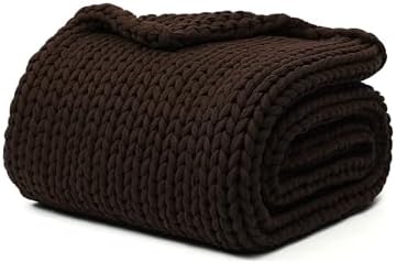 YnM Cotton Weighted Blanket, Handmade Chunky Knitted Design, Soft and Cozy, Temperature Regulating and Breathable, Machine Washable Throw for Sleep or Home Decor (Chocolate Brown, 50x60 Inch, 15lbs) by YNM