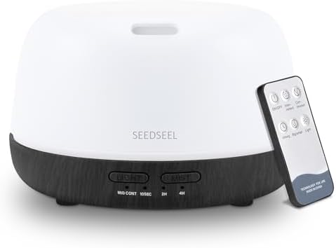 SEEDSEEL 300ML Essential Oil Diffuser with Remote Control, Aromatherapy Diffuser with 7-Color Changing LED Light for Small Rooms, Bedroom, and Home by SEEDSEEL