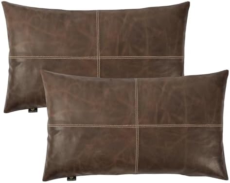 LL LEATHER LOVERS 100% Lambskin Leather Pillow Cover - Sofa Cushion Case - Decorative Throw Covers for Living Room & Bedroom, Chiku Brown Plain Pack of 2-22X30 Inch by LLLEATHERLOVERS