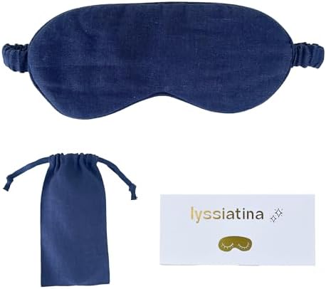 Sleep Mask Pure Linen Eye Mask, with Elastic Band,Comfort Sleeping Shade for Nighttime Sleeping, Traveling & Napping,Side Sleeper Eye Cover Cooling with Travel Bag Gift Package(Navy) by lyssiatina