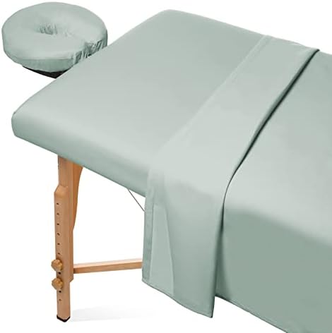 Saloniture 3-Piece Microfiber Massage Table Sheet Set - Premium Facial Bed Cover - Includes Flat and Fitted Sheets with Face Cradle Cover - Seafoam Green by Saloniture