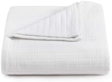 Tommy Hilfiger - Twin Cotton Blanket, Woven Channel Stitched Bedding, Medium Weight Soft Blanket, Anti-Pilling & Fade Resistant, Ideal for Layering, Oeko-TEX Certified (White) by Unknown