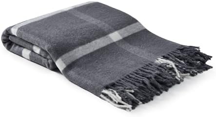 Arus Acrylic Highlands Collection Queen Throw Blanket Gray Plaid, 60x80 by Arus