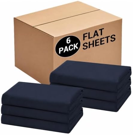 Bulk King Flat Sheets Only, 6 Pack Quick Sort Top Bed Sheet, Color-Coded Label Threads, Wrinkle-Free Shrinkage Durable Microfiber Hotel Motel Airb&bs Essentials for Hosts (105"x102",Navy Blue) by Culve