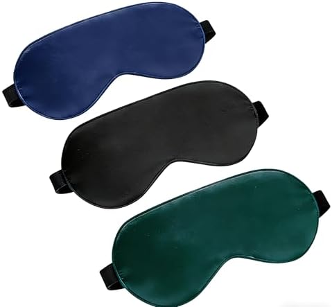 Sleep Mask Silk Eye Mask for Sleeping, Super Soft Blackout Eye Mask for Women Men, Side Sleeper Covers for Sleeping with Adjustable Straps, Travel Sleep Mask, 3 Pack（Black-green-navy）8.86*4.92 inches by L%C3%93VFEIFAN