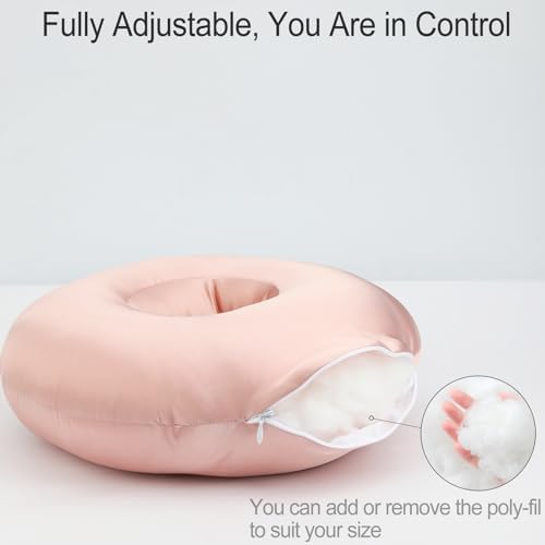 Silky Satin Piercing Pillow Ear Pillows Donut with Hole for Ear Pain CNH Piercing Pain Relief Sleeping Pressure Sore Side Sleepers Smooth Cooling Ear Guard Protector, Coral - Image 6