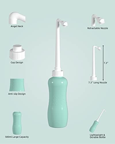 Hibbent 2 Pack 500ml Portable Bidet Sprayer for Women or Men, Handheld Travel Bidet for Personal Hygiene, Jet Spray Bottle for Toilet & Bathroom, Peri Bottle for Postpartum Care, Travel Bag, Green - Image 3