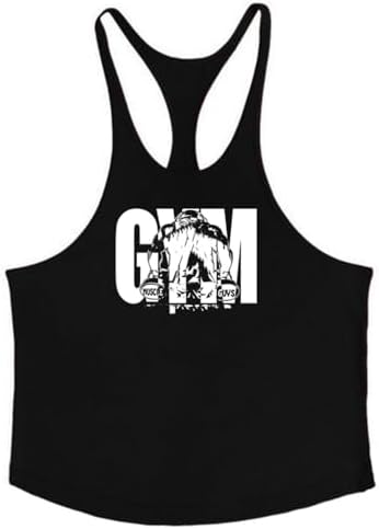 BaronHong Men's Cotton Workout Tank Tops Dry Fit Gym Bodybuilding Training Fitness Sleeveless Muscle T Shirts by BaronHong