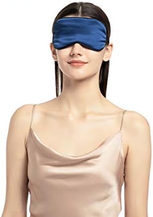 100% Mulberry Silk Sleep Mask Blackout, Cute Natural Sleeping Mask with Adjustable Elastic Strap, Satin Eye Cover for Men Women Adults (Navy Blue) - Image 6