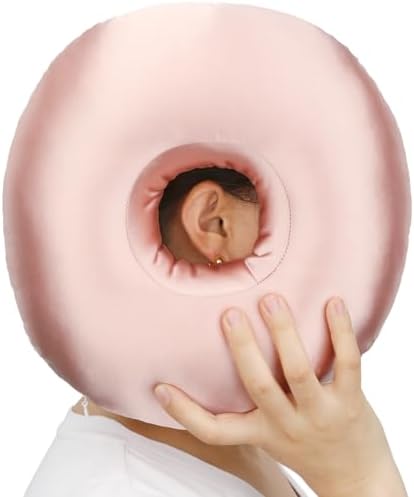 Silky Satin Piercing Pillow Ear Pillows Donut with Hole for Ear Pain CNH Piercing Pain Relief Sleeping Pressure Sore Side Sleepers Smooth Cooling Ear Guard Protector, Coral by Heal+n+Hope