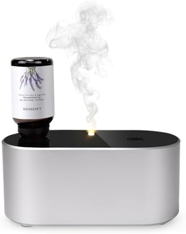 Lecdura Waterless Diffuser for Essential Oil, Battery Operated Scent Air Aromatherapy Diffuser, Mini Aroma Diffusers with 3 Intermittent Mist Modes, Cycle Start for Home Office Bedroom - Silver by Lecdura