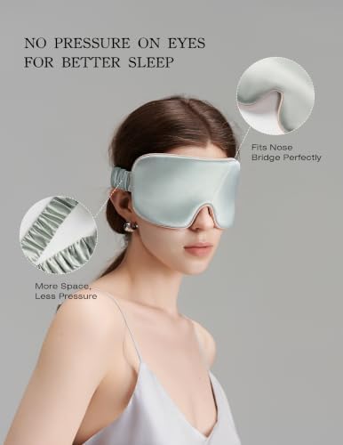 Luxurious 100% Mulberry Silk Sleep Eye Mask Blackout, Cyan Green - Image 4